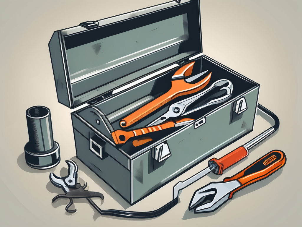 A toolbox with various tools like a wrench